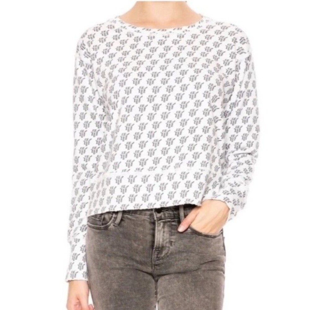 Frank & Eileen Tee Lab Hi Digital Print Sweatshirt Crew Neck White XS Preppy